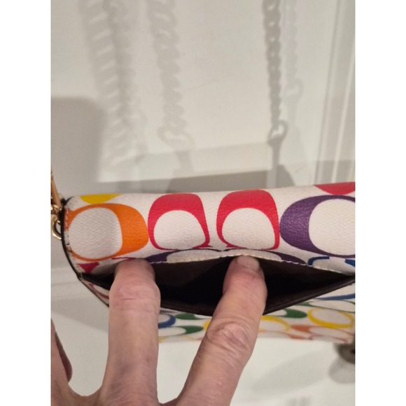 Coach Rainbow Signature C Phone Crossbody Bag White Gold Chain - Picture 8 of 9